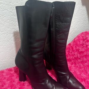 Black Dkny soft Leather Block Heel Boots - Women's Fashion sz 8